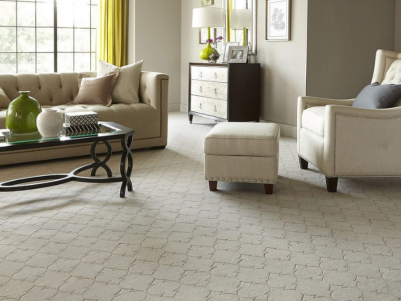 Traditional patterned carpet in a seating area