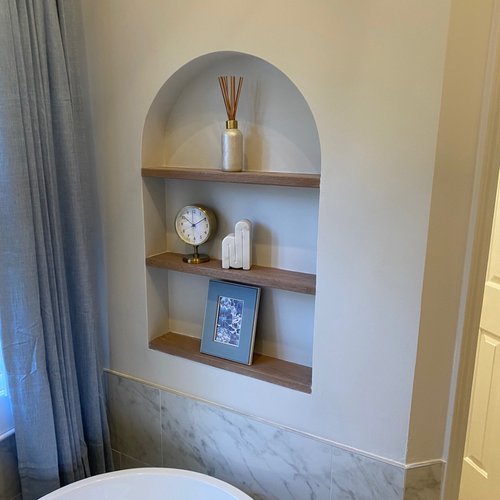 New Bathroom Remodel with built in shelves in Alpharetta, GA