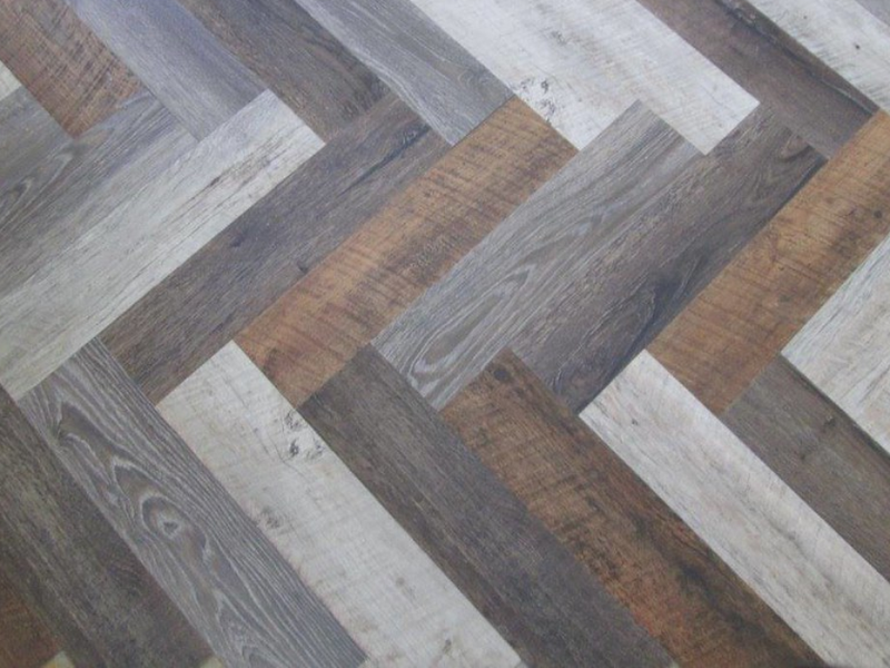 Herringbone pattern grey and brown flooring