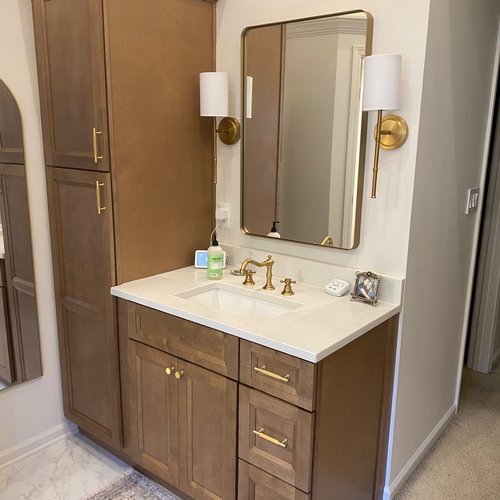 New Bathroom Remodel with wood cabinets in Alpharetta, GA